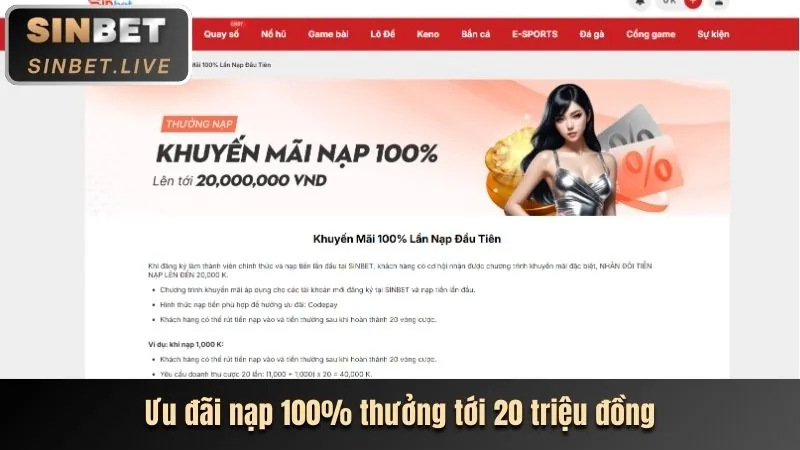 Thưởng Chào Mừng 100% Lần Nạp Đầu